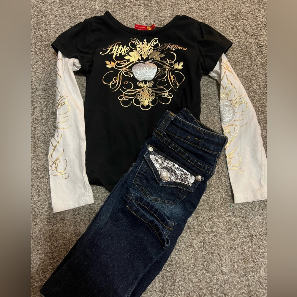 Apple bottoms 5/6 girl outfit jeans and long sleeve shirt